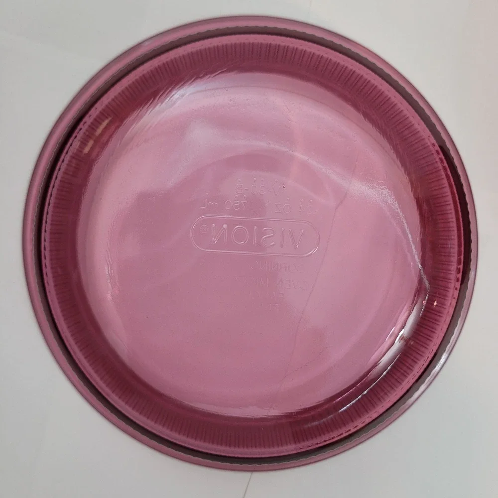 Lot of 2 Corning Vision Casserole Dish V-30-B Cranberry Glass 24oz Ribbed Round